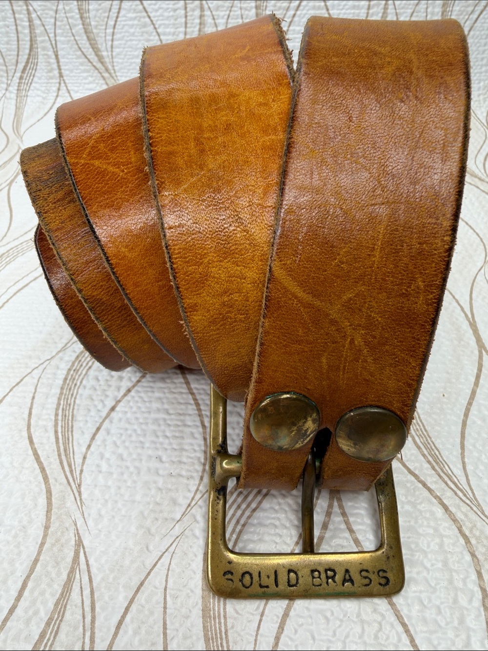 Vintage Classic Brown Leather Belt with Solid Brass Buckle